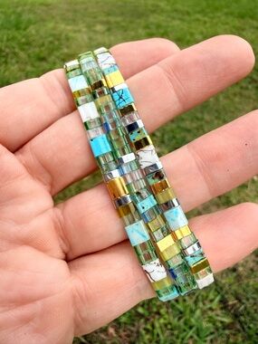 Turquoise & Gold Multi-Strand Beaded Bracelet